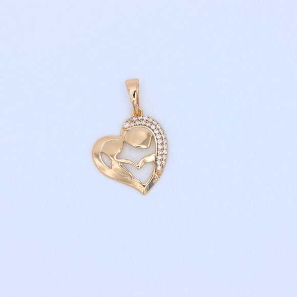 "Heart Shaped Mother & Child Pendant in Rose Gold with CZ Accents, XPPT1840 - Picture 9 of 13
